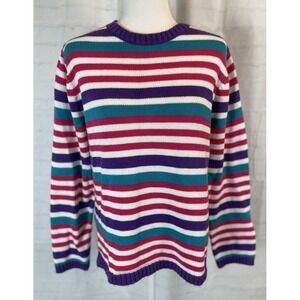Kim Rogers Women's L 100% Cotton Striped Crew‎ Neck Sweater Long Sleeve Pullover